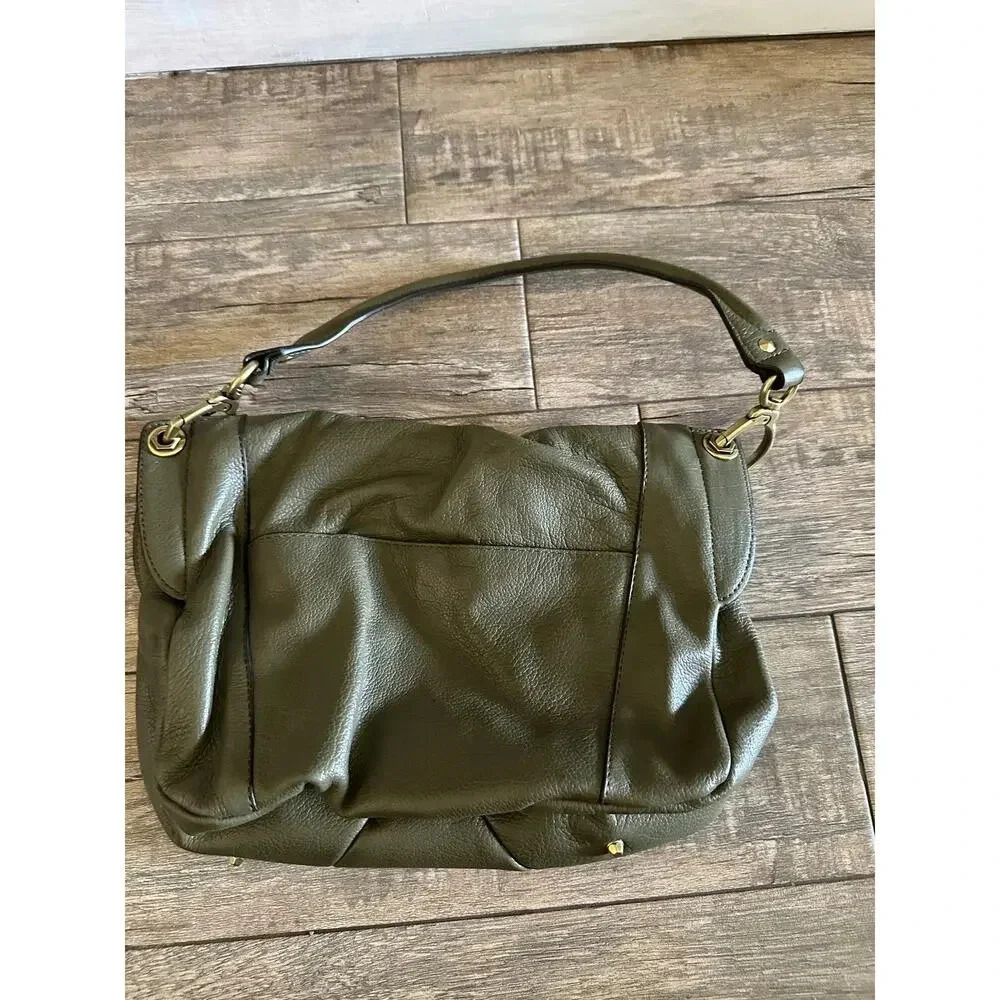 Oryany Olive Green Pebbled Leather Shoulder Fold Over Hobo Handbag